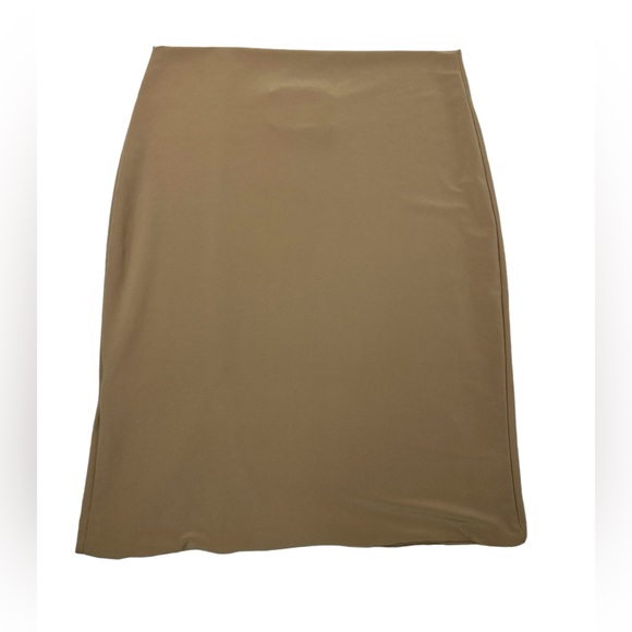 AYM Khaki Tan Stretchy Mini skirt with slit Size Small‎ - Picture 2 of 9